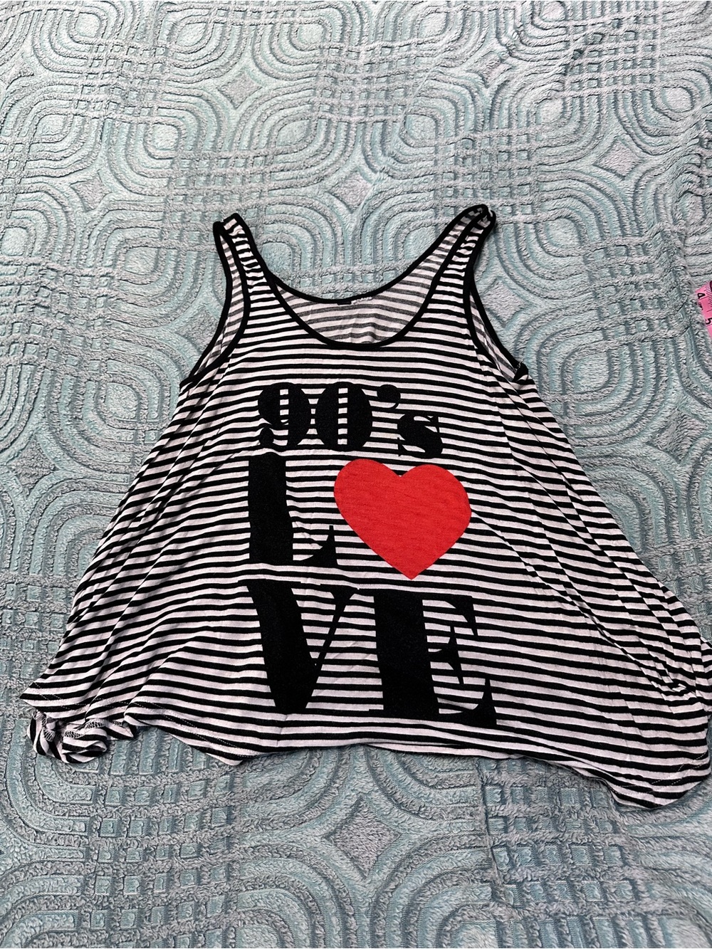 Black & White Striped Tank Dress with Red Heart Graphic